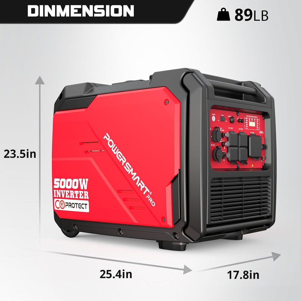 PowerSmart 5000-Watt Portable Inverter Generator Gas Powered with Electric Start, CO Protect, Super Quiet, 30 Amp for Home Use