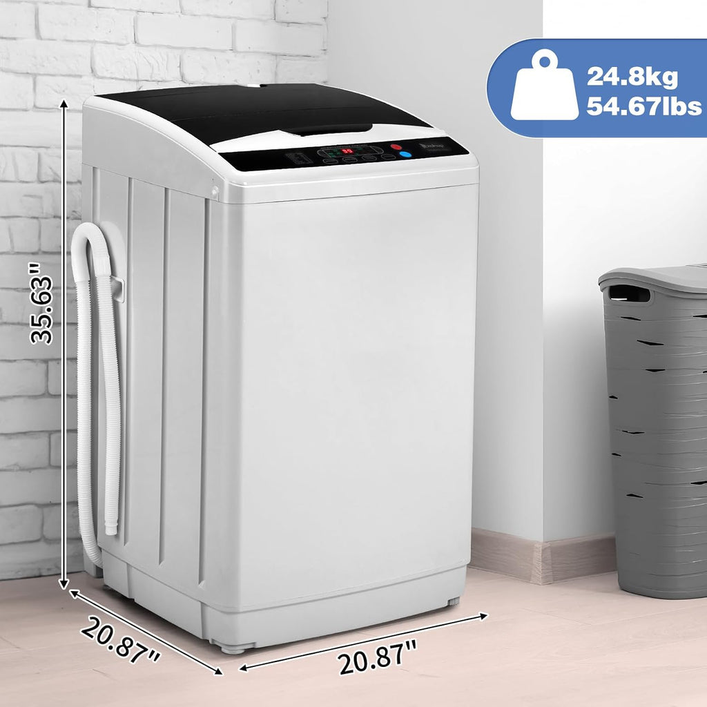 Winado 25LBS Portable Washing Machine, Full-Automatic Laundry Machine with Stainless Steel Drum, 10 Wash Programs Compact Washer and Spin Dryer Combo with Drain Pump for Apartment, Dorm, Home