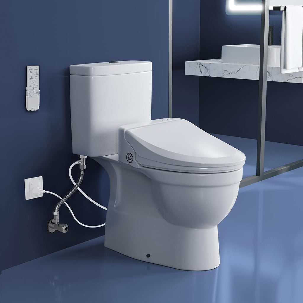 Bidet Toilet Seat 102S-W, Electronic Heated Seat with Unlimited Warm Water for Bathroom, Remote Control, Turbo Wash & Dryer, Night Light, Easy Install-Perfect for Home Bathroom Use