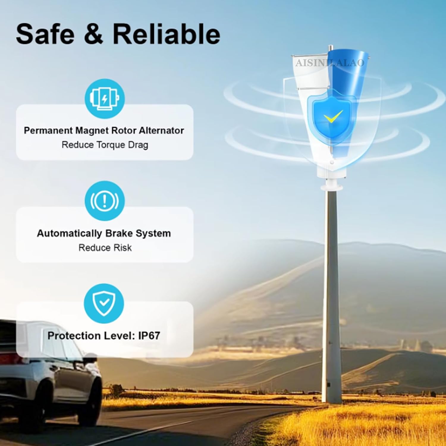 3000W Spiral Wind Power Generator W/Controller 2 Blade, No Noise Vertical Axis Wind Turbine Kit, for Wind and Solar Power Generation(12V 24V 48V)