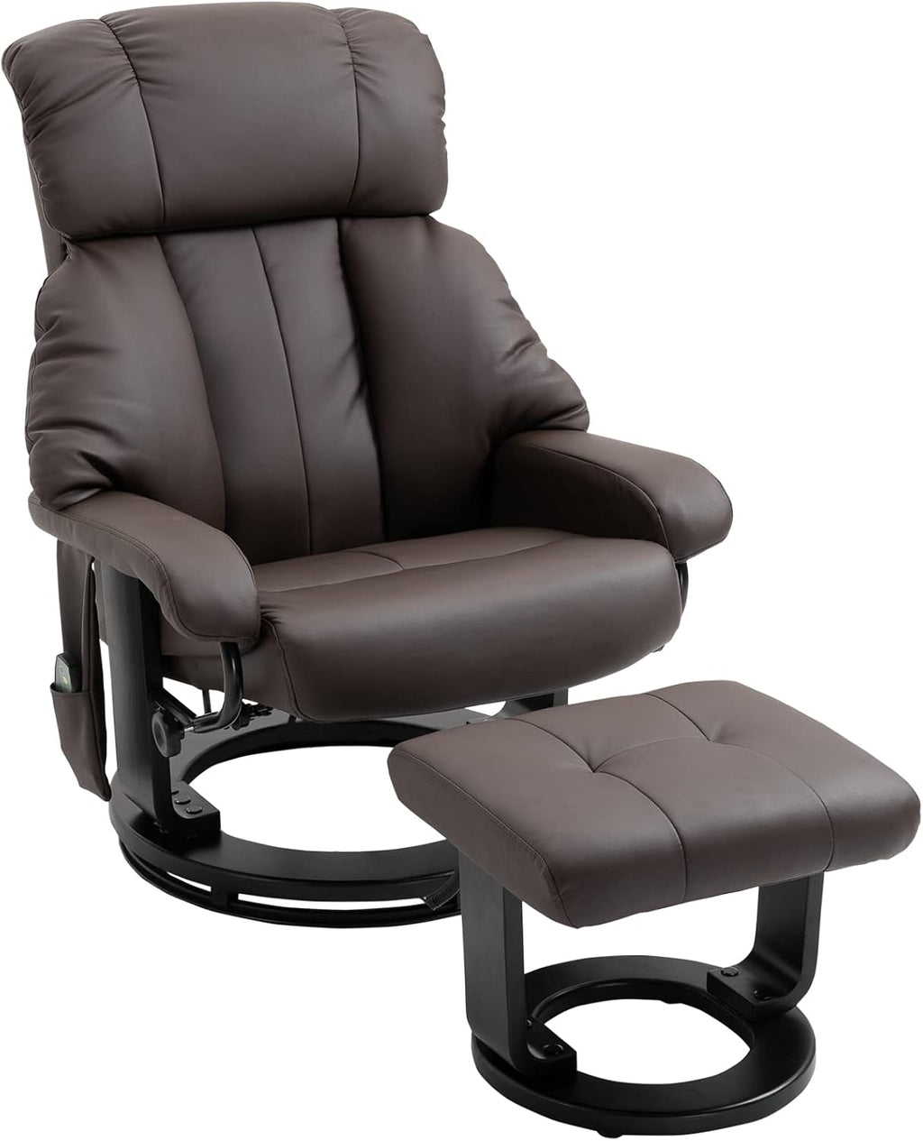 HOMCOM Massage Recliner Chair with Ottoman, 360° Swivel Recliner and Footstool, 10 Point Vibration, PU Leather Reclining Chair with Side Pocket and Remote Control, Brown