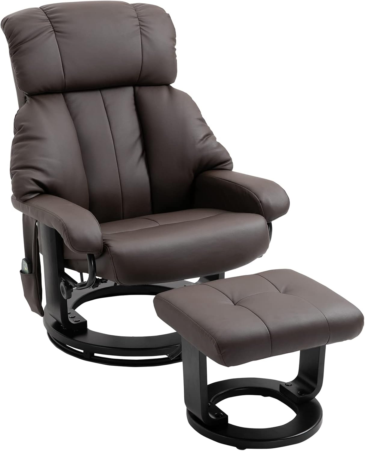 HOMCOM Massage Recliner Chair with Ottoman, 360° Swivel Recliner and Footstool, 10 Point Vibration, PU Leather Reclining Chair with Side Pocket and Remote Control, Brown