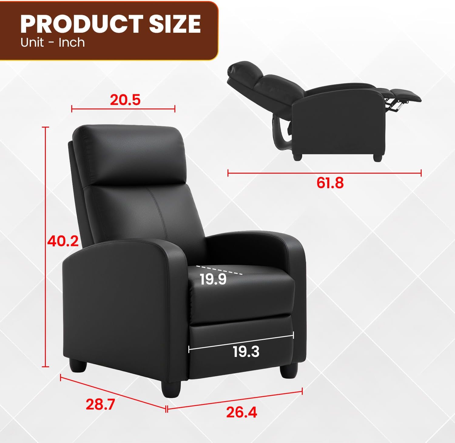 FDW Recliner Chair for Living Room Home Theater Seating Single Reclining Sofa Lounge with Padded Seat Backrest (Black)