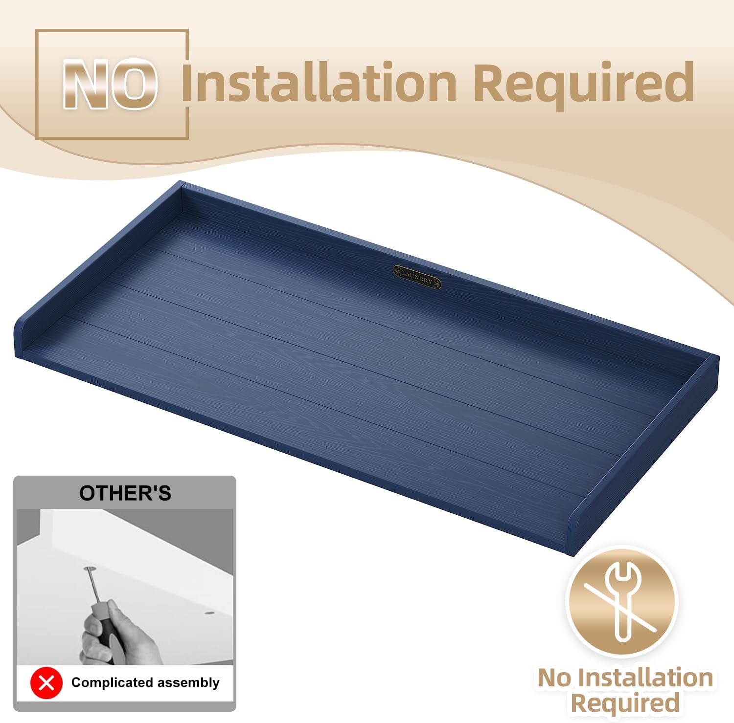 No-Installation HDPE Washer Dryer Countertop, Washer and Dryer Topper Covers for The Top, Laundry Countertop Laundry Room Organization No Water Leakage Navy Blue