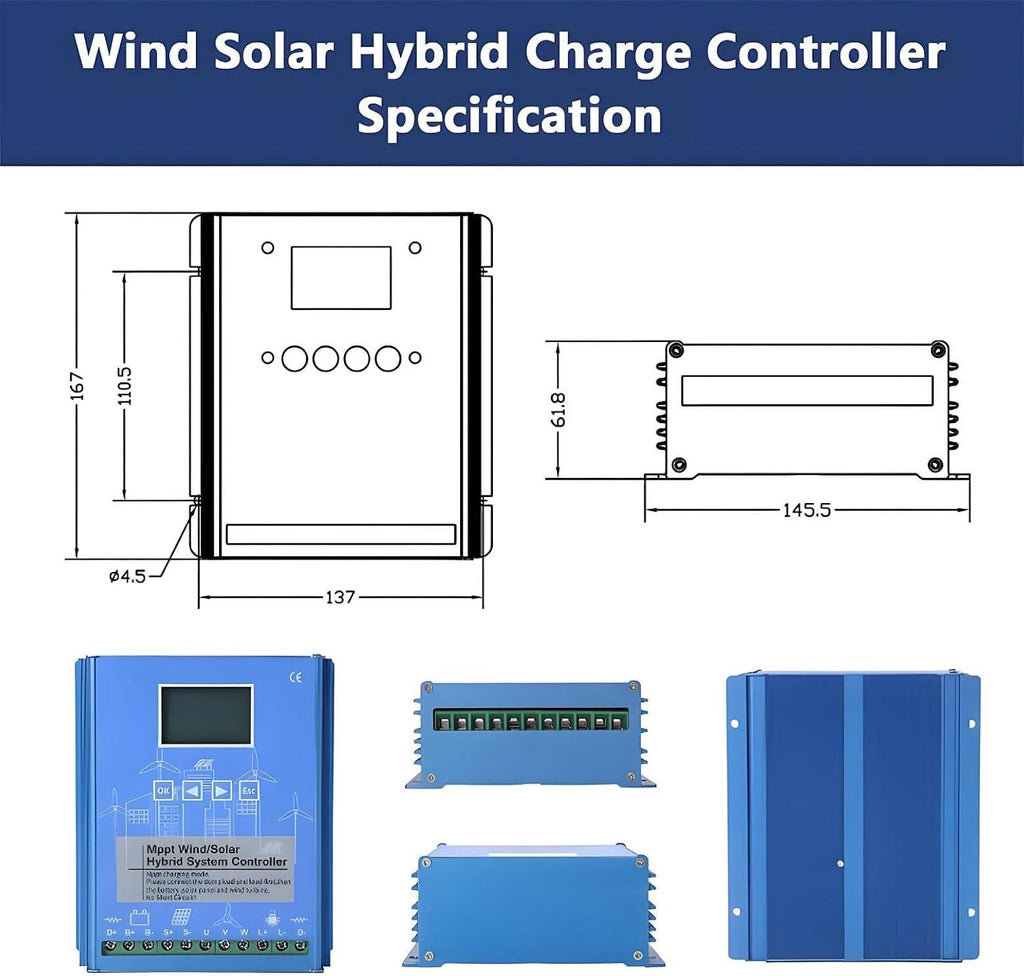 Wind Solar Hybrid Charge Controller 3000W-12000W 12V/24V/48V Auto Switch Regulator MPPT Wind Solar Hybrid Boost Controller for Wind Turbine Generator Charger Battery 48V-6000W
