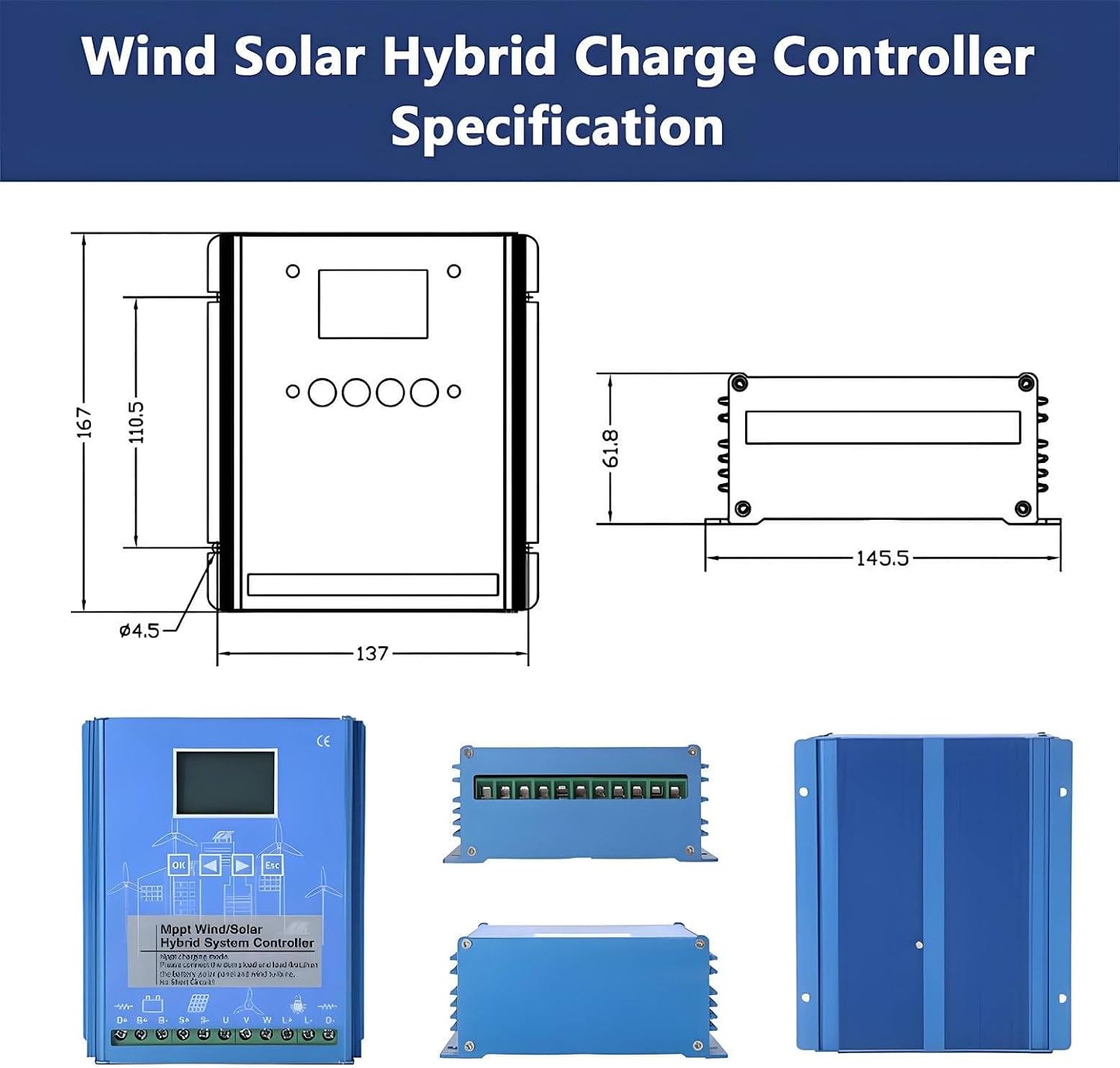Wind Solar Hybrid Charge Controller 3000W-12000W 12V/24V/48V Auto Switch Regulator MPPT Wind Solar Hybrid Boost Controller for Wind Turbine Generator Charger Battery 48V-4000W