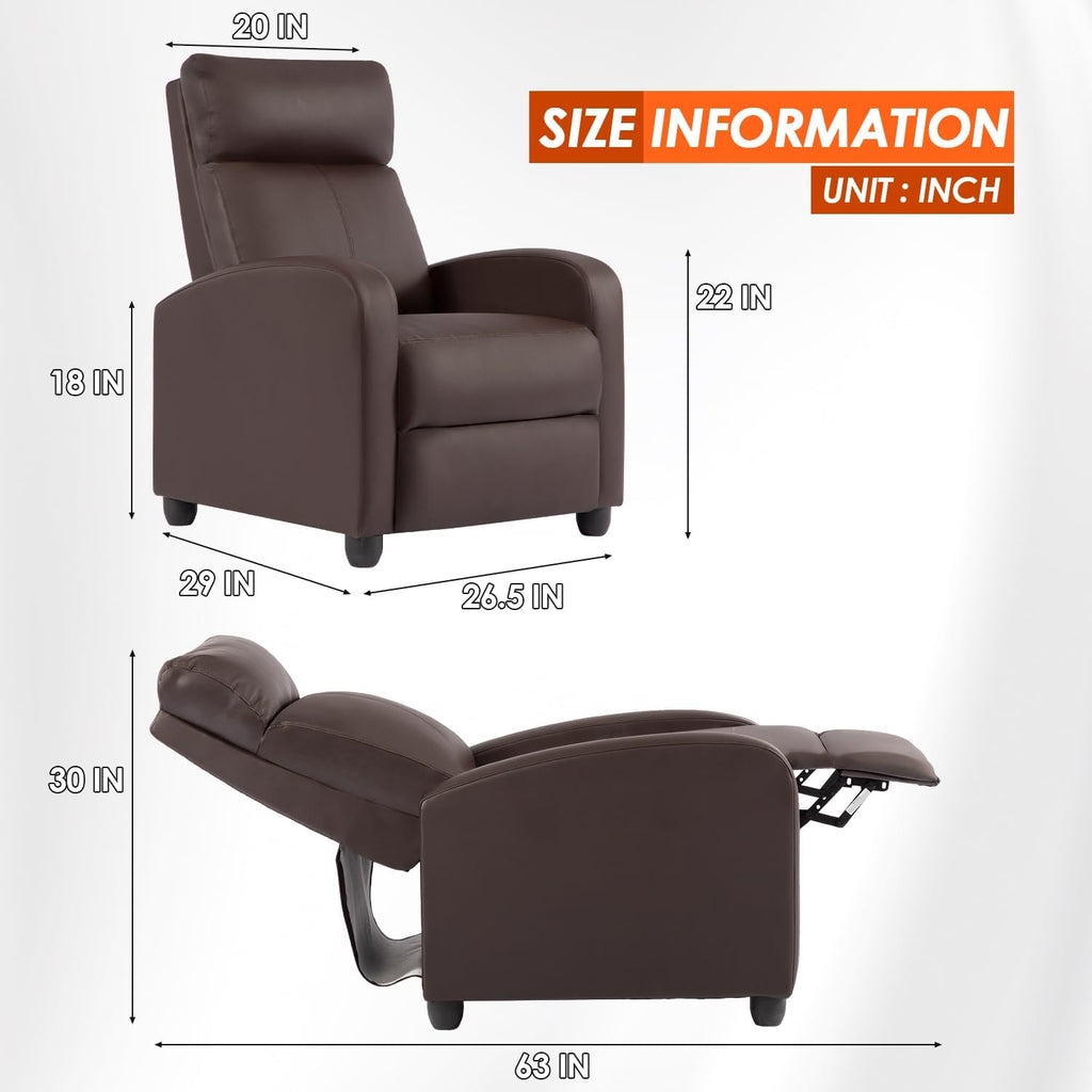 BestMassage | Recliner Chair | with 2 Point Massage Function | Pu Brown | with Lumbar Support, Adjustable Push Back, Footrest & Padded Seat | Easy Assembly | for Living Room, Home Theatre