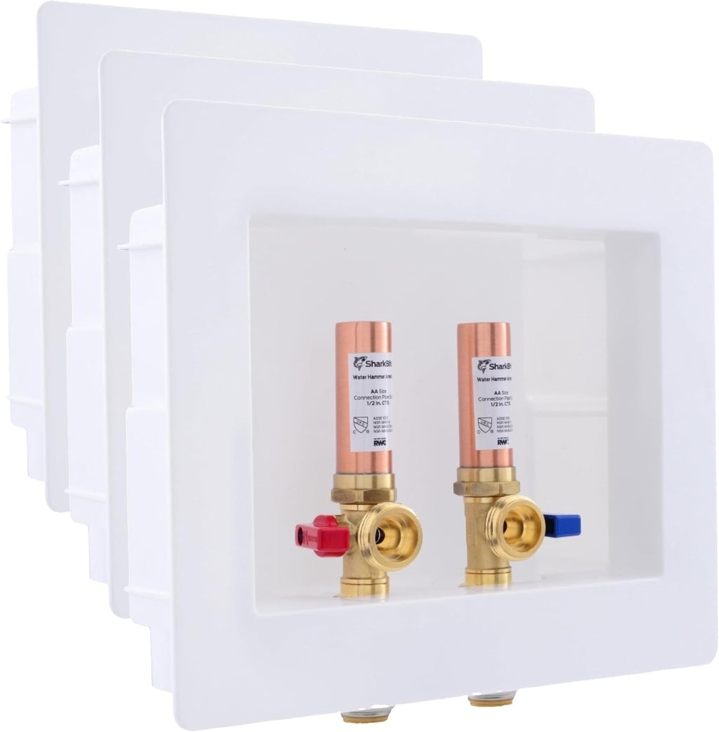 SharkBite Max 1/2 Inch x 3/4 Inch MHT Washing Machine Outlet Box with Water Hammer Arrestor, Push-to-Connect Brass Plumbing Fittings, PEX, Copper, CPVC, PE-RT, 25031 (Pack of 3)