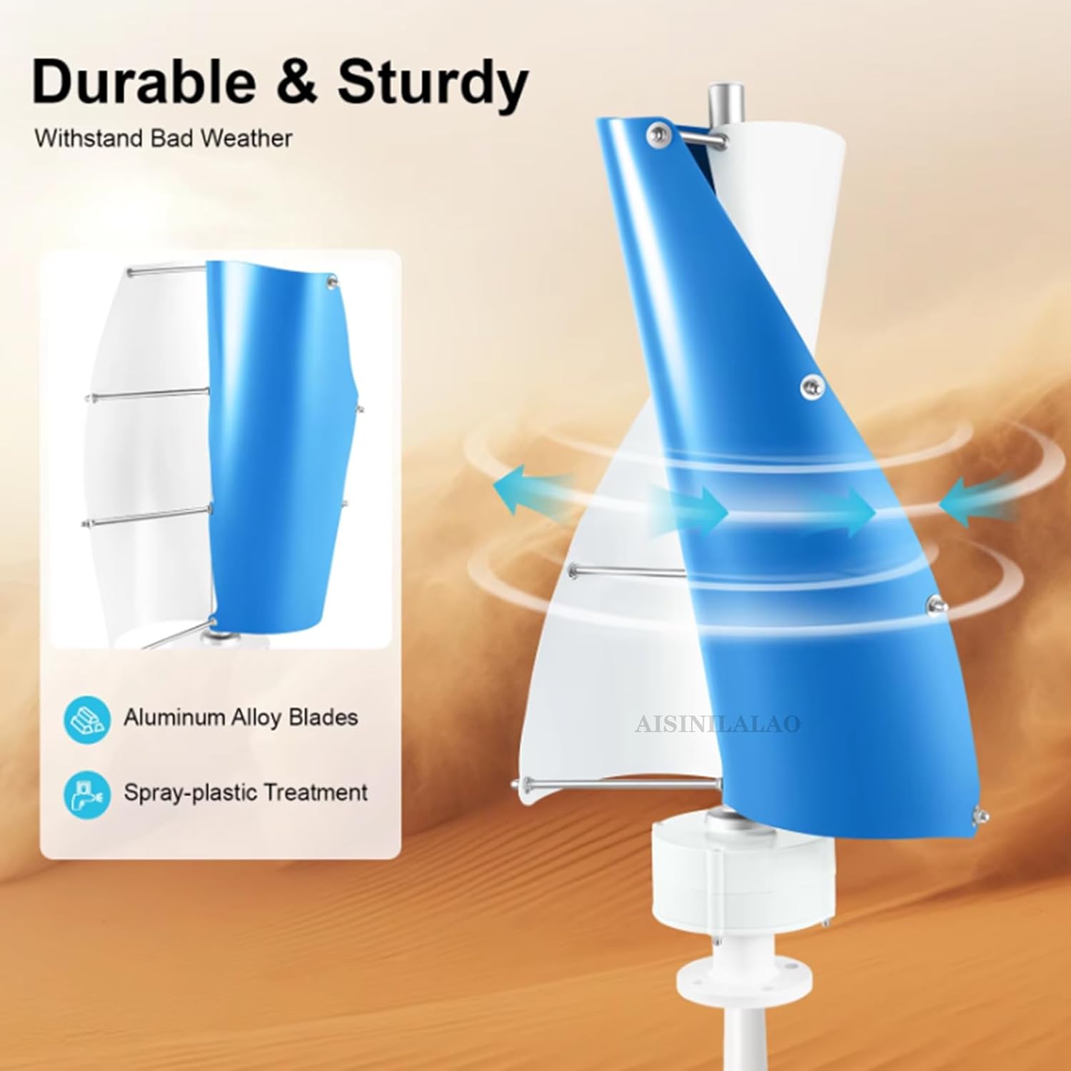 3000W Spiral Wind Power Generator W/Controller 2 Blade, No Noise Vertical Axis Wind Turbine Kit, for Wind and Solar Power Generation(12V 24V 48V)