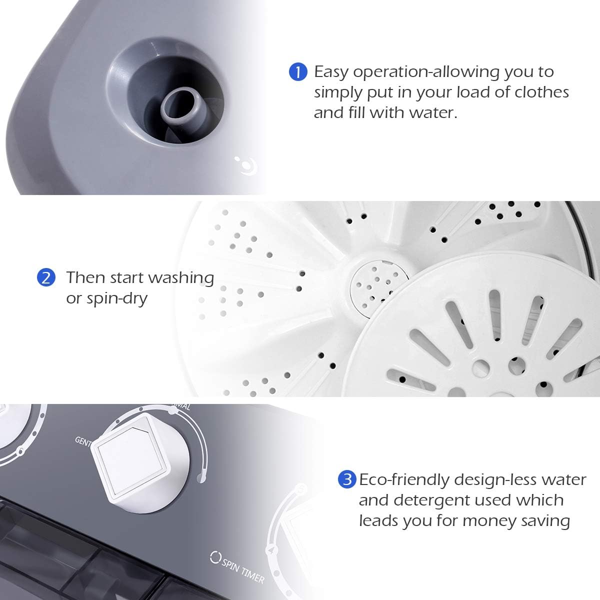 Giantex Portable Washing Machine, 20lbs Capacity, 12lbs Washer and 8lbs Spinner, Compact for Apartment RV, Gray & White, GX20313-PE