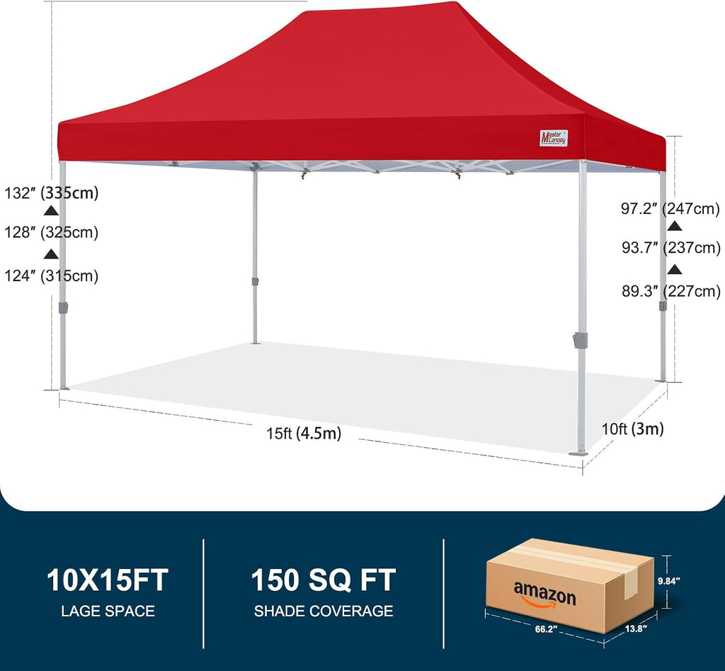 MASTERCANOPY Pop Up Canopy Tent Commercial Grade 10x15 Instant Shelter (Red)