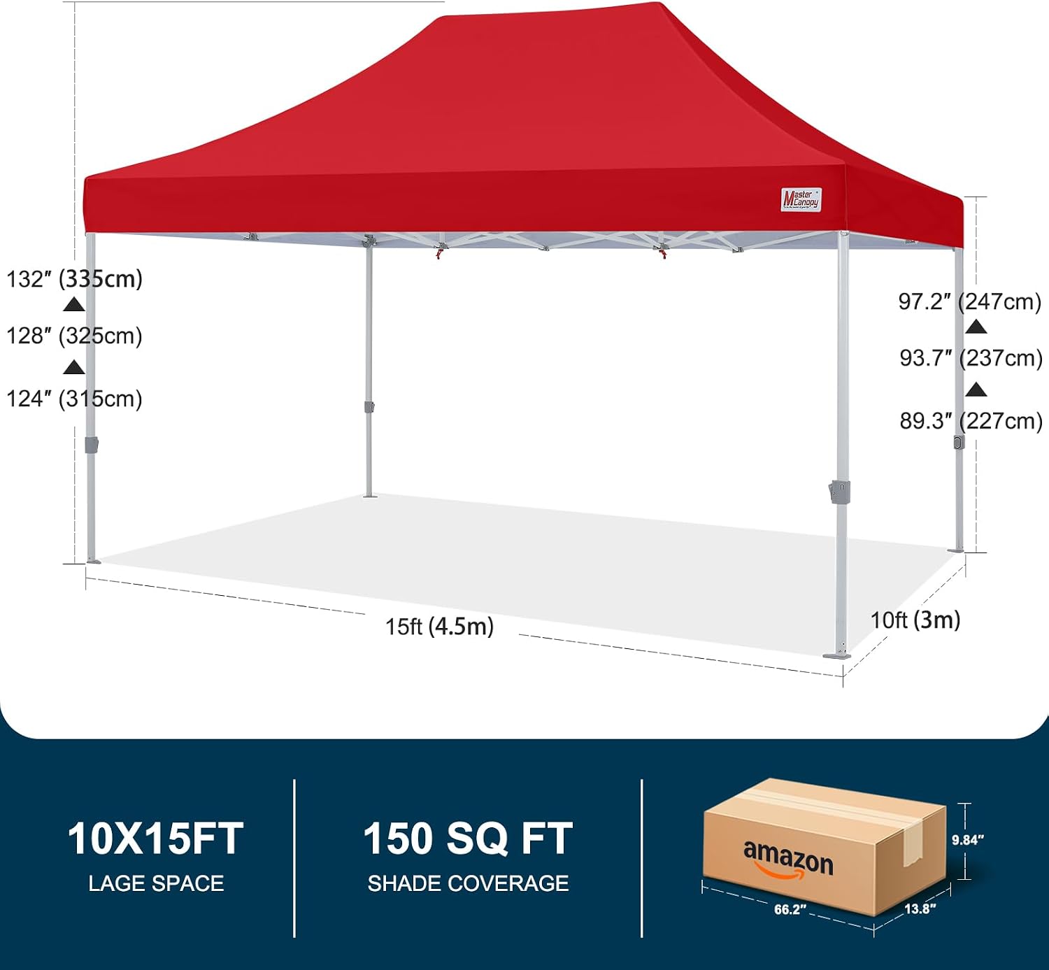 MASTERCANOPY Pop Up Canopy Tent Commercial Grade 10x15 Instant Shelter (Red)