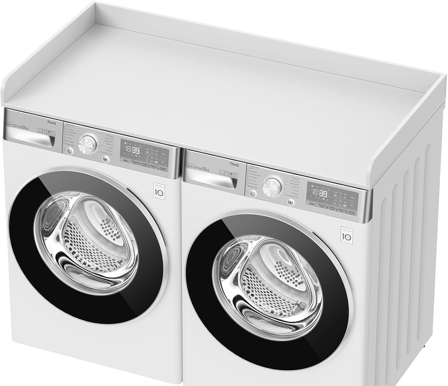 Washer Dryer Countertop, 27.5' D x 54' W Washer and Dryer Topper Covers with Edge Rails, Wood Laundry Room Countertop Shelves for Laundry Room Organization and Storage (White)