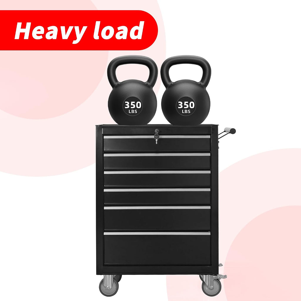CubisVeta Tool Chest Cabinet, Large Capacity Metal Tool Box with Wheels and Cylinder Locking, Roll Around Storage Organizer Tool Cart for Garage, Redtool cabinets on Wheels (Black, 6-Drawer-Wheel)