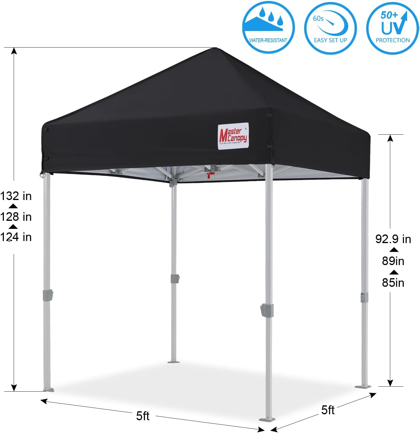 MASTERCANOPY Pop Up Canopy Tent Commercial Grade Instant Shelter (5x5, Black)
