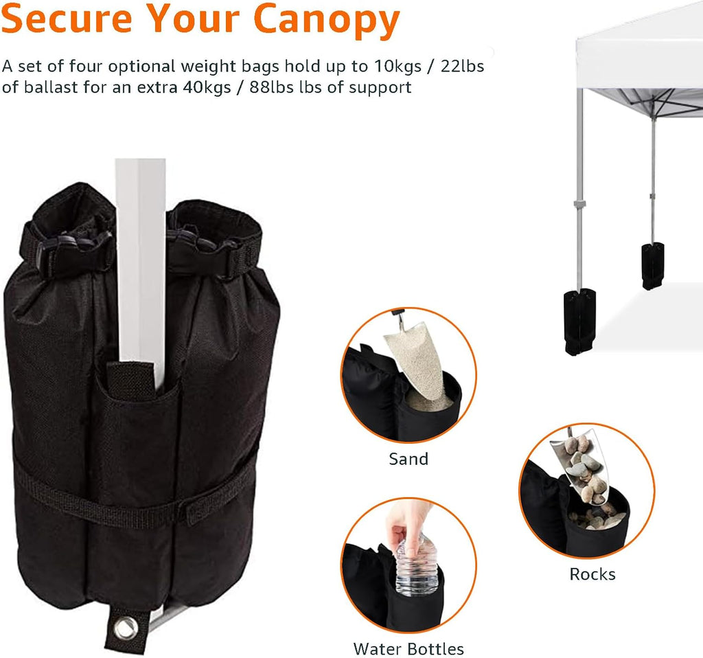 Amazon Basics Outdoor Pop Up 10 x 10 Canopy Tent for Events, Portable with Instant Easy Setup, One-Push, Includes Wheeled Carry Bag, 8 Stakes, 4 Ropes, 4 Weighted Bags, White