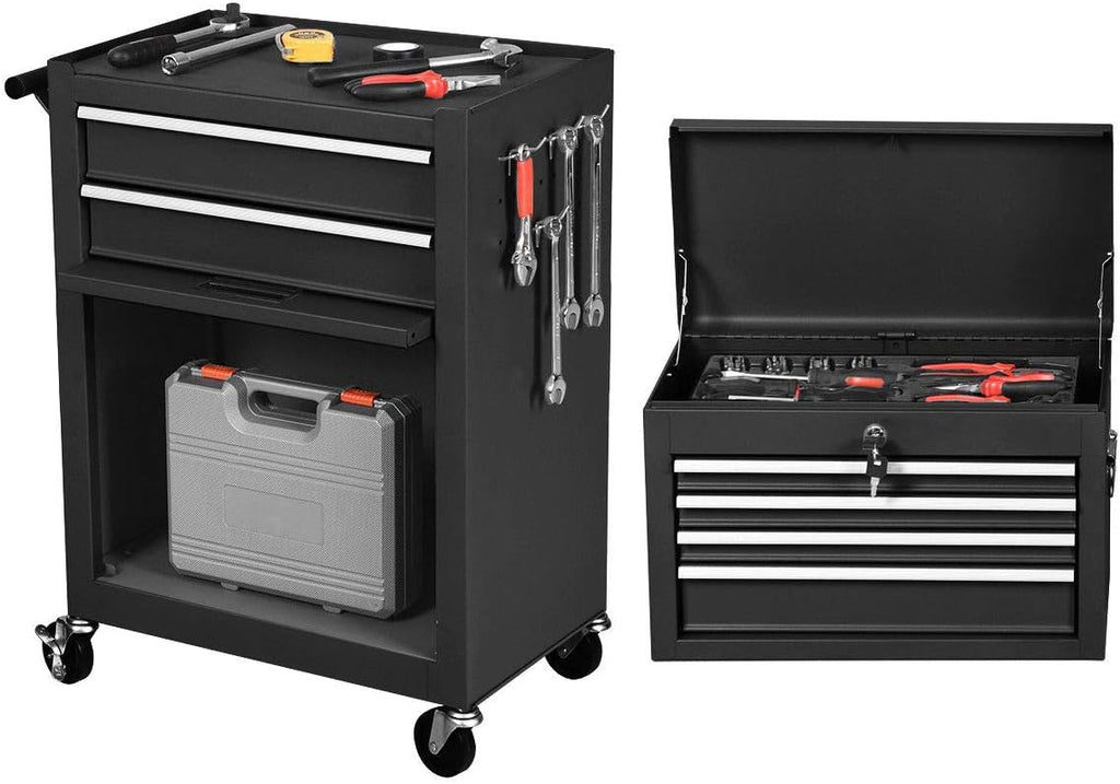 COSTWAYUS Tool Chest COSTWAY 2-in-1-Rolling-Cabinet-Storage-Chest-Box-Garage-Toolbox-Organizer-w-6-Drawers, Black