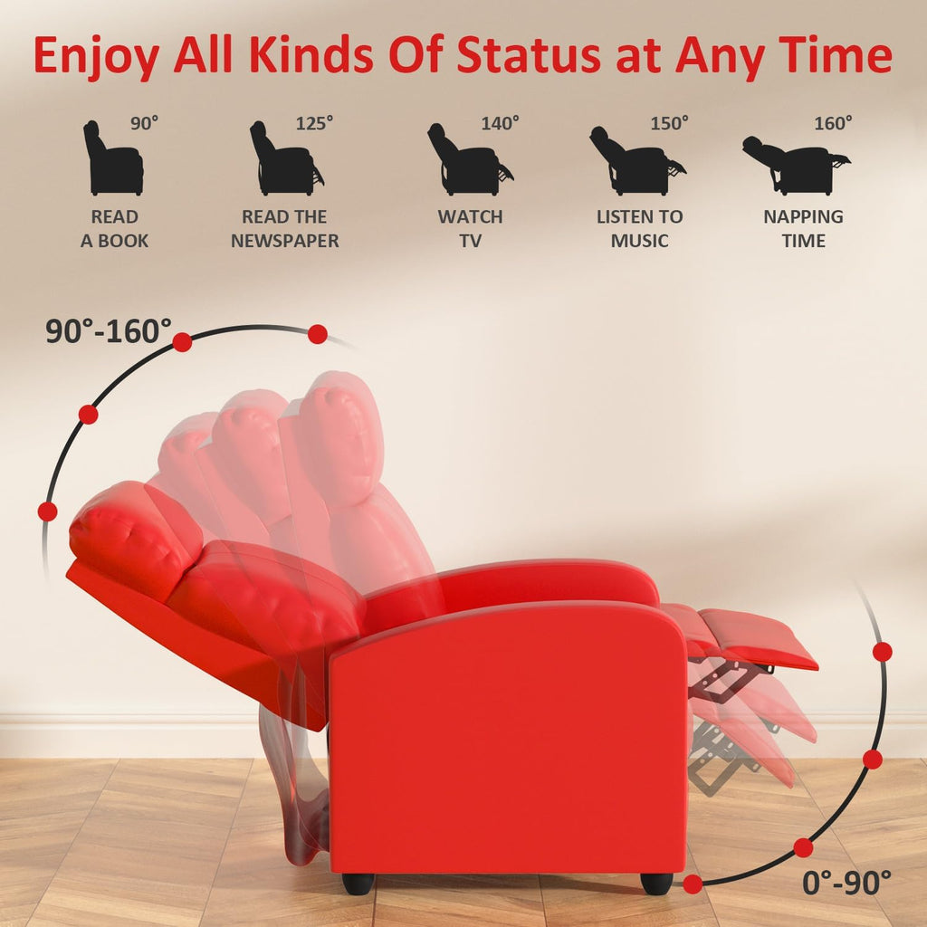 Massage Recliner Chair, Single Sofa Chair with Remote Control, Chair Recliner, Lazy Recliner Chair, Living Room Recliners with Pu Leather Padded Seat Backrest, Recliner Chairs for Adults, Red