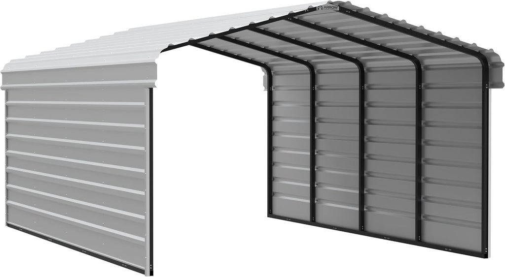 Arrow Carports Galvanized Steel Carport, with 2-Sided Enclosure, Compact Car Metal Carport Kit, 12' x 20' x 7', Eggshell