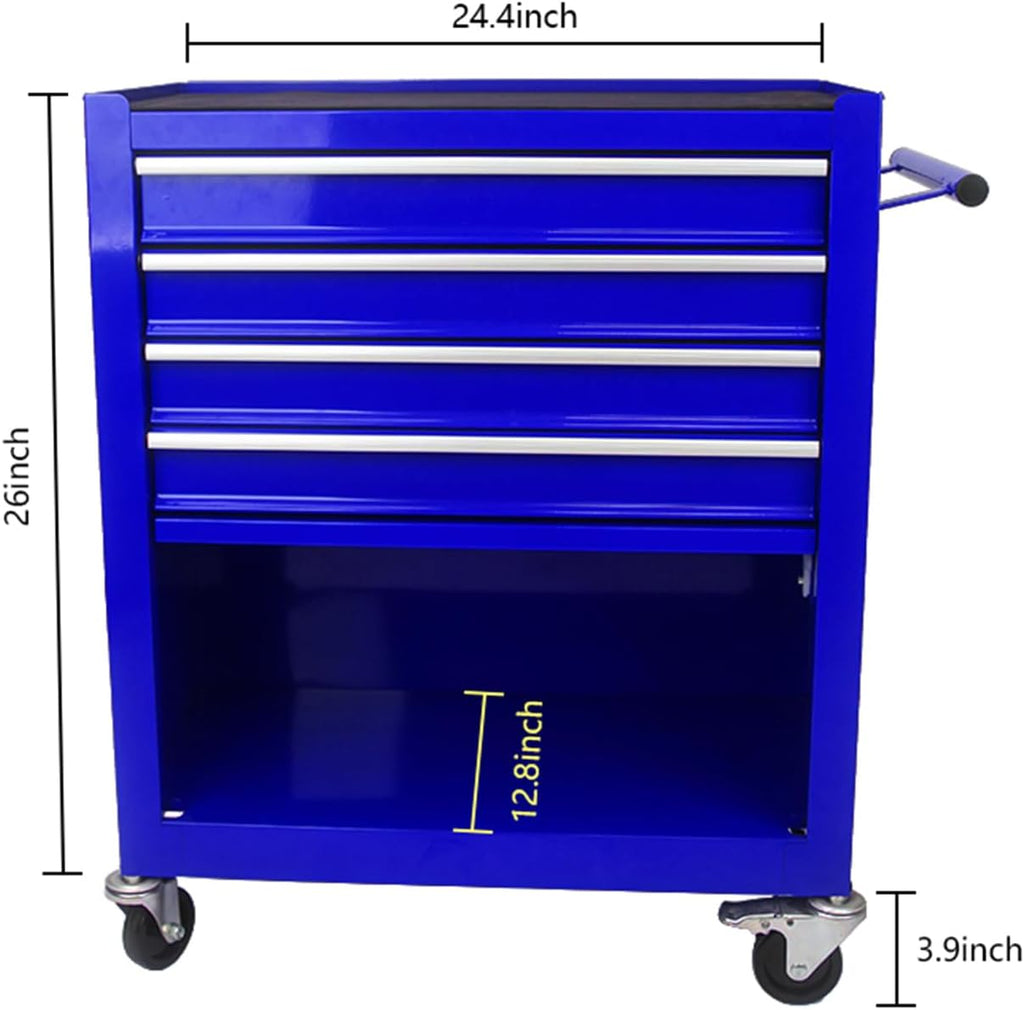 Holaki 4-Drawer Tool Cart on Wheels, Rolling Tool Box Tool Storage,Heavy Duty Utility Industrial Service Cart Organizer Tool Case with Locking System, for Mechanic, Warehouse, Garage, Workshop(Blue)
