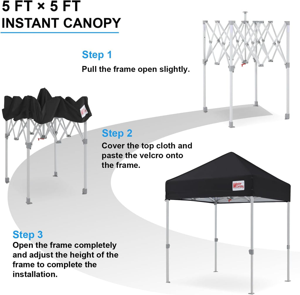 MASTERCANOPY Pop Up Canopy Tent Commercial Grade Instant Shelter (5x5, Black)