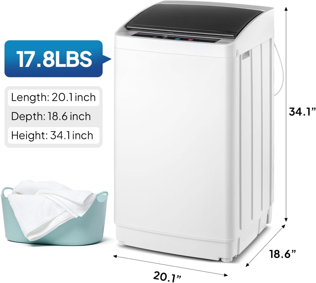 ROVSUN 17.8LBS Portable Washing Machine, Full-Automatic Electric Laundry Machine with Stainless Steel Drum, Compact Washer and Spin Dryer Combo with Drain Pump for Apartment, Dorm, Home