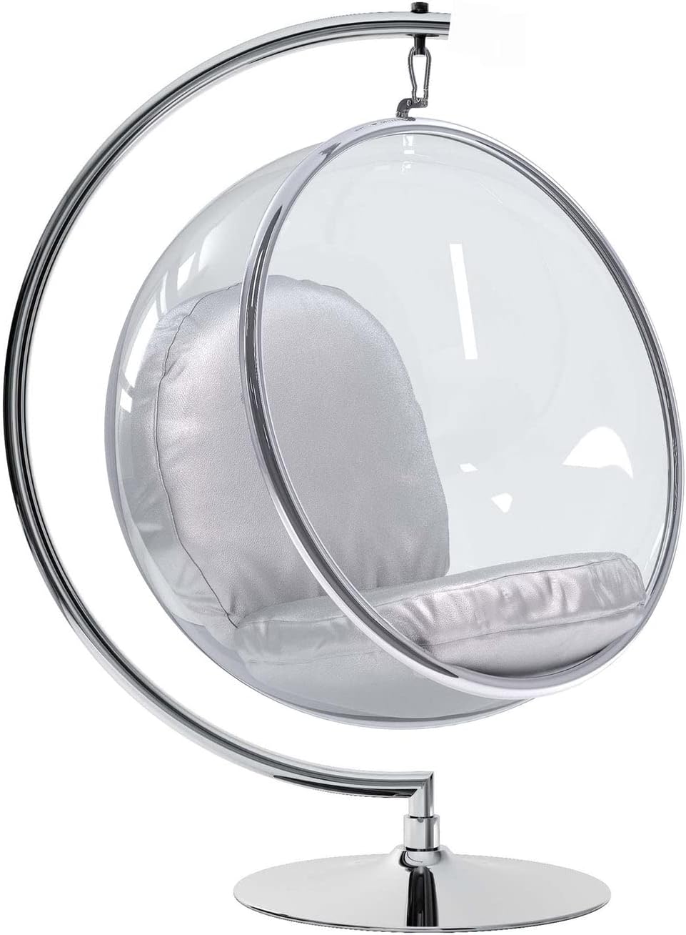 42' Vinyl and Steel Hanging Bubble Chair with Stand in Silver