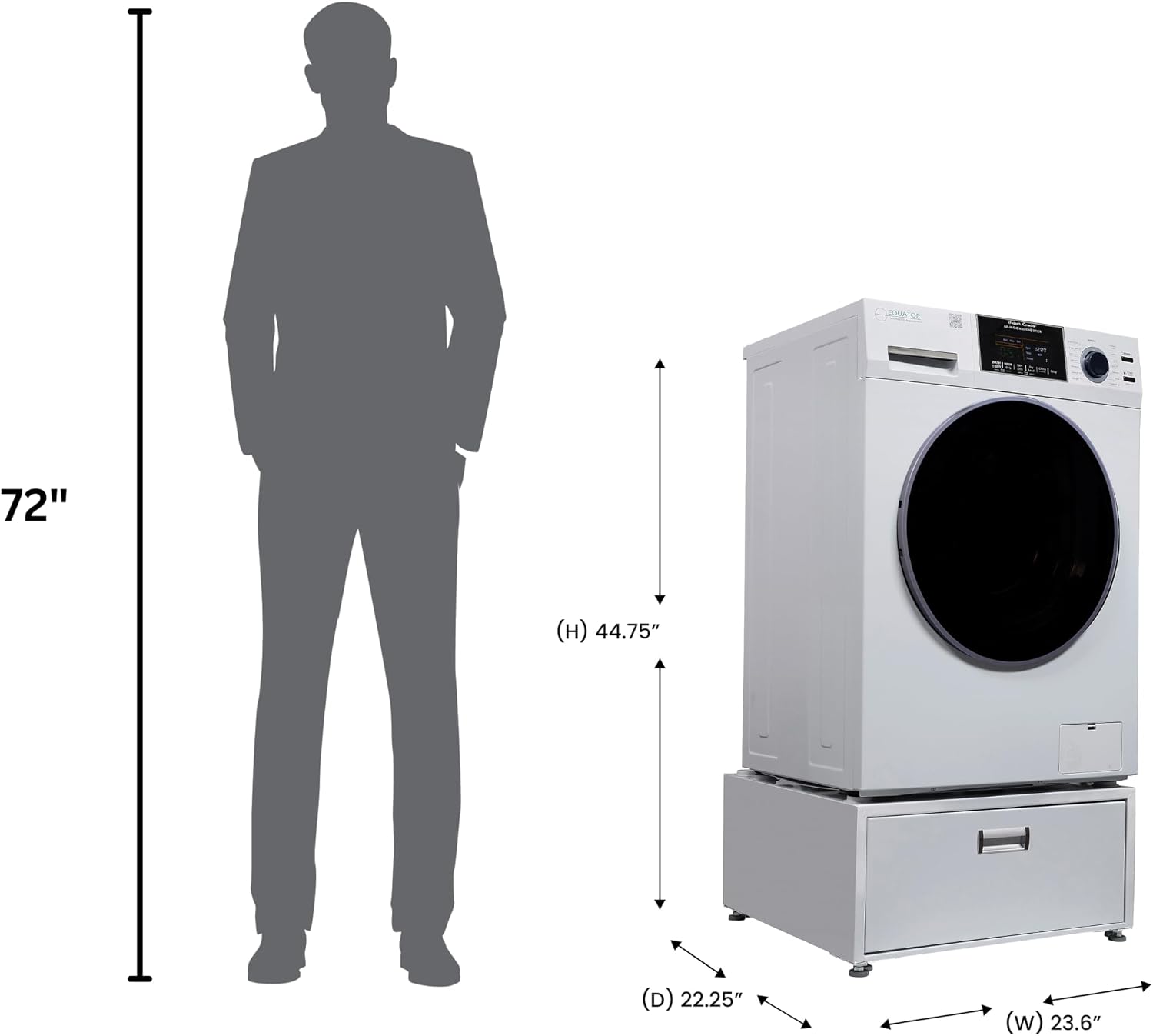 Equator All-in-one Washer Dryer Ventless FULLY BUILTIN 0-CLEARANCE 1.62cf/15lbs 110V 1400RPM with Pedestal + ADA (White)