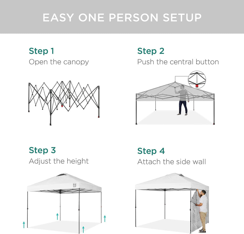 Best Choice Products 10x10ft Pop Up Canopy Tent with Sidewall, 1 Person 1 Minute Set Up, Carry Case, 4 Weight Bags - White