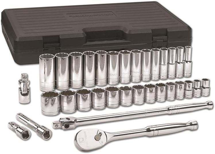 GEARWRENCH 33 Pc. 1/2' Drive 12 Pt. Mechanics Tool Set, Standard & Deep, SAE - 80714D