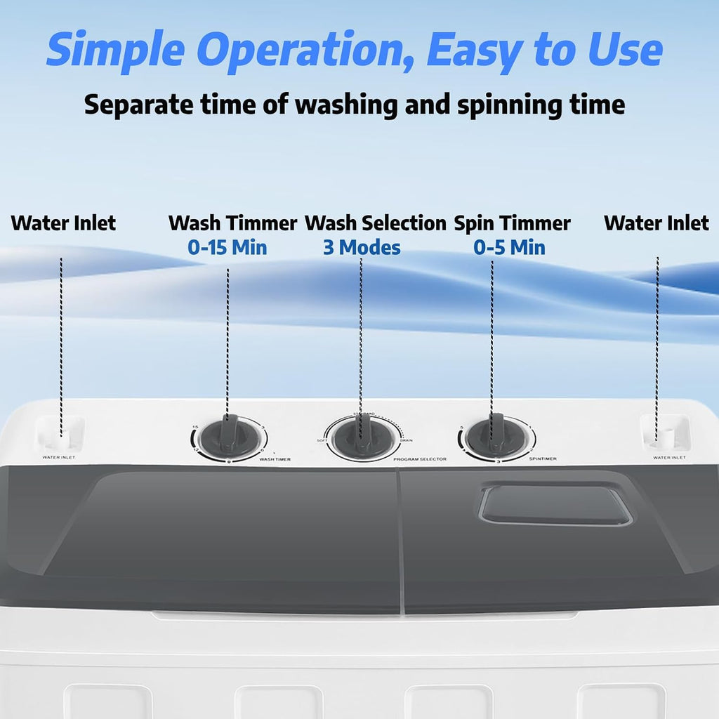 Nictemaw Portable Washing Machine 30Lbs Capacity Washer and Dryer Combo 2 In 1 Compact Twin Tub Laundry Washer (19Lbs) & Spinner (11Lbs) with Drain Pump, Time Control, for Apartment Dorms RV, Grey