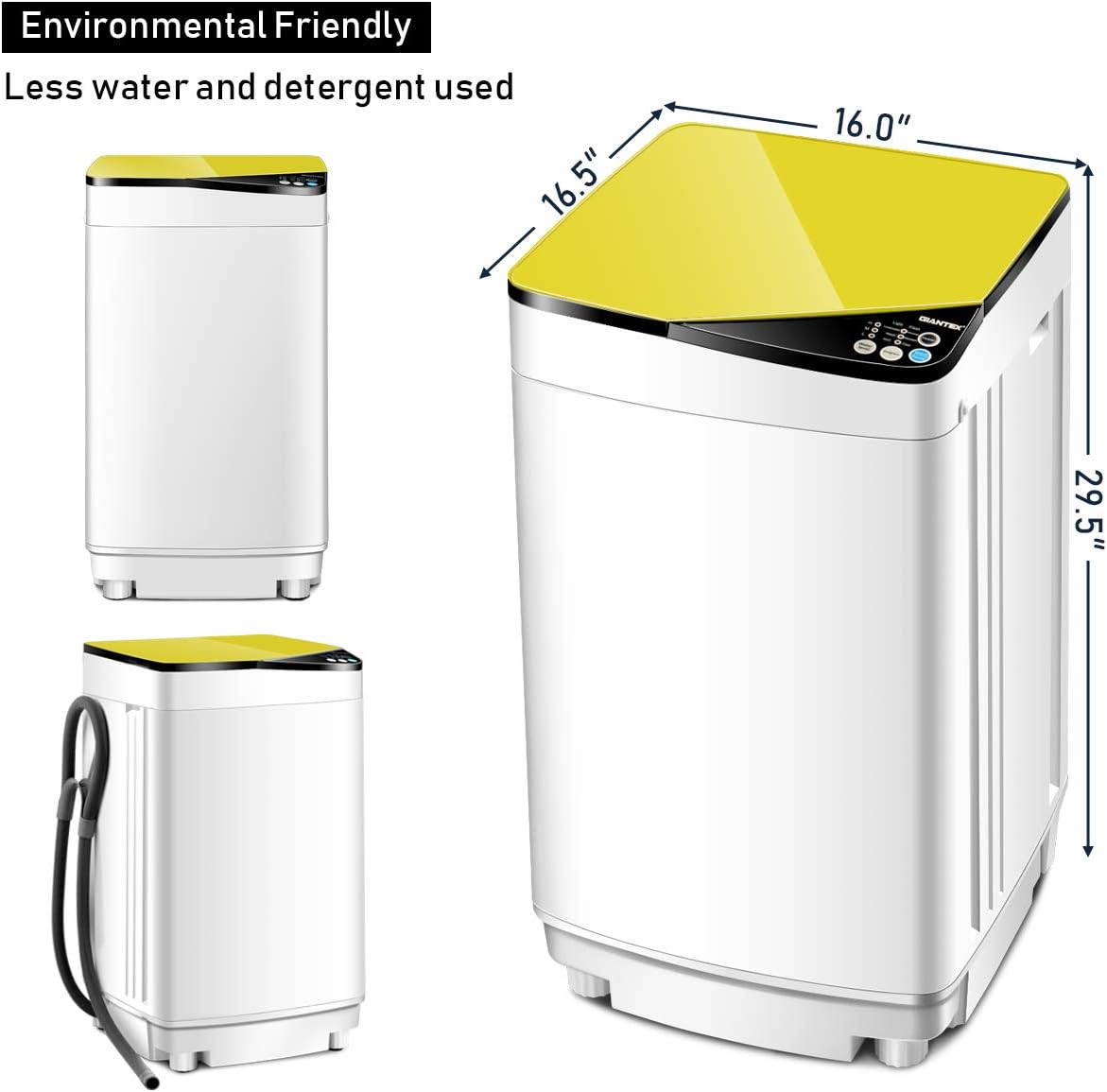 Giantex Full-Automatic Washing Machine Portable Washer and Spin Dryer 7.7lbs Capacity Compact Laundry Washer with Built-in Barrel Light Drain Pump and Long Hose for Apartments Camping (White & Yellow)