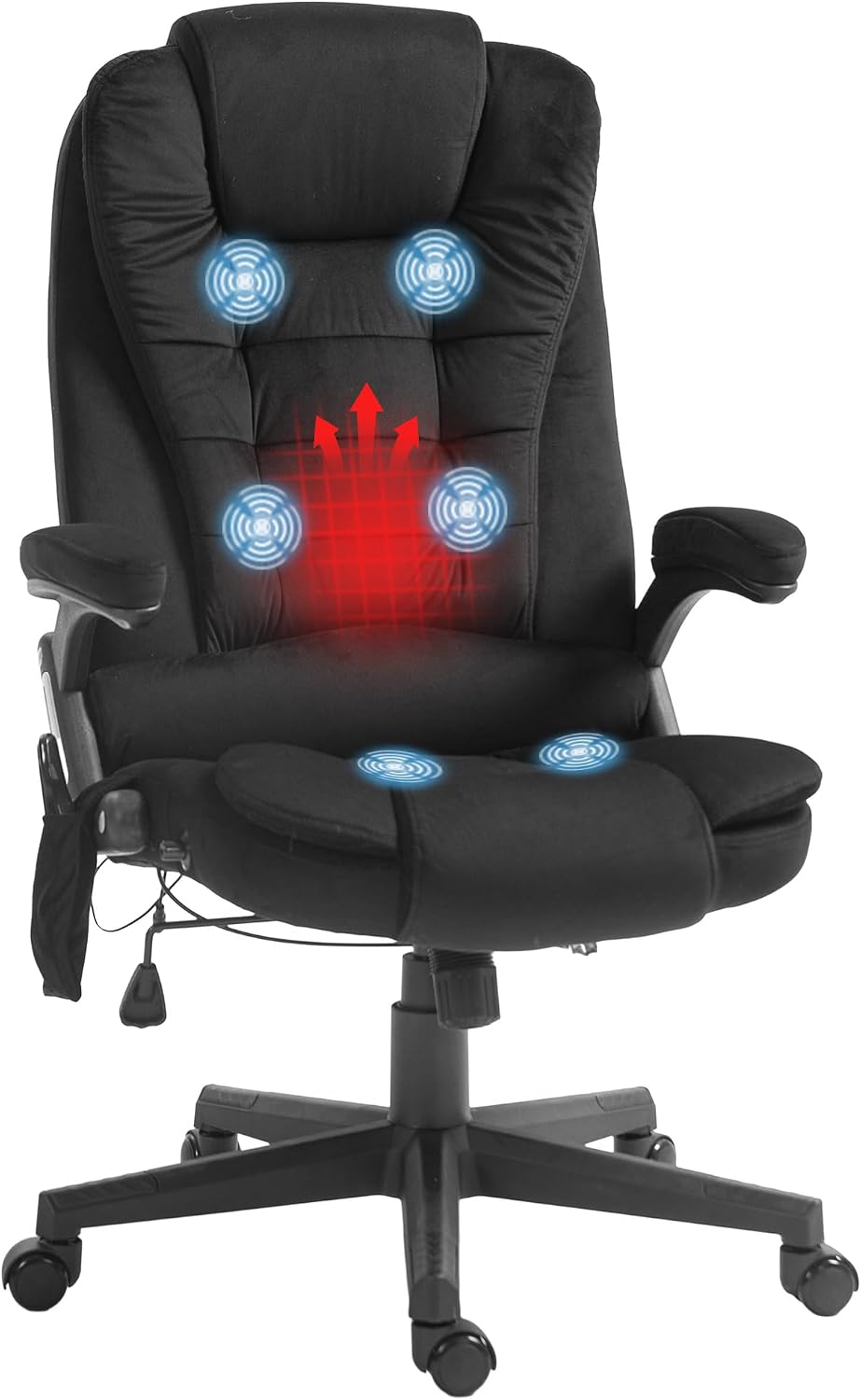 HOMCOM Executive Office Chair with 6 Points Vibration Massage and Heated Lumbar Support, Velvet High Back Computer Chair with Reclining Backrest, Tilt Function and Padded Armrests, Black