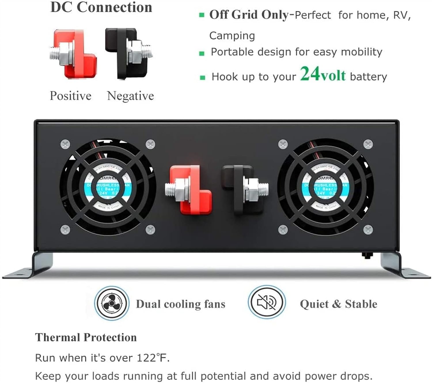 Car Inverter, Pure Sine Wave Inverter 3000W 24V DC to AC Solar Panel Inverter Power Bank Generator Converter 12V/36V/48V for RV, Truck(24V)