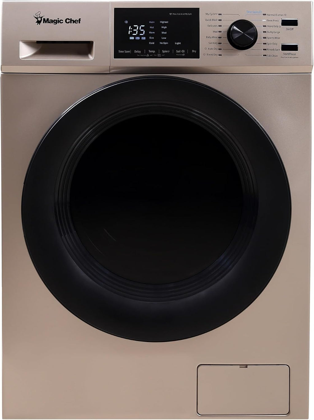 Magic Chef MCSCWD27G5 24 Inch Standalone Front Loading Combination Washer and Dryer with LED Display, 14 Wash Cycles, and Stainless Steel Inner Drum