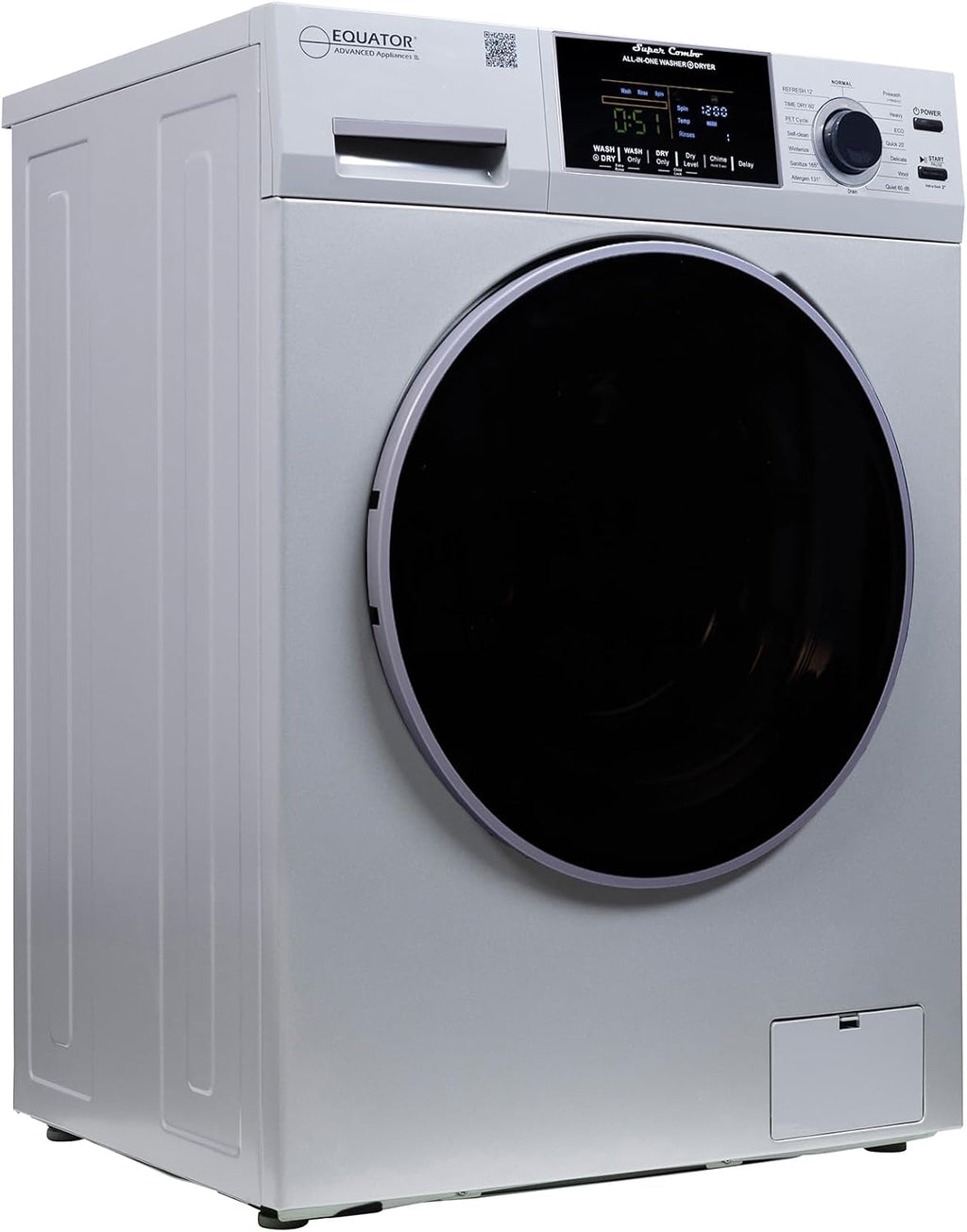 Equator 24' Original 110V Ventless Compact Combo Washer Dryer 1.6 cu.ft./15 lbs FULLY BUILT-IN 1400 rpm in Silver