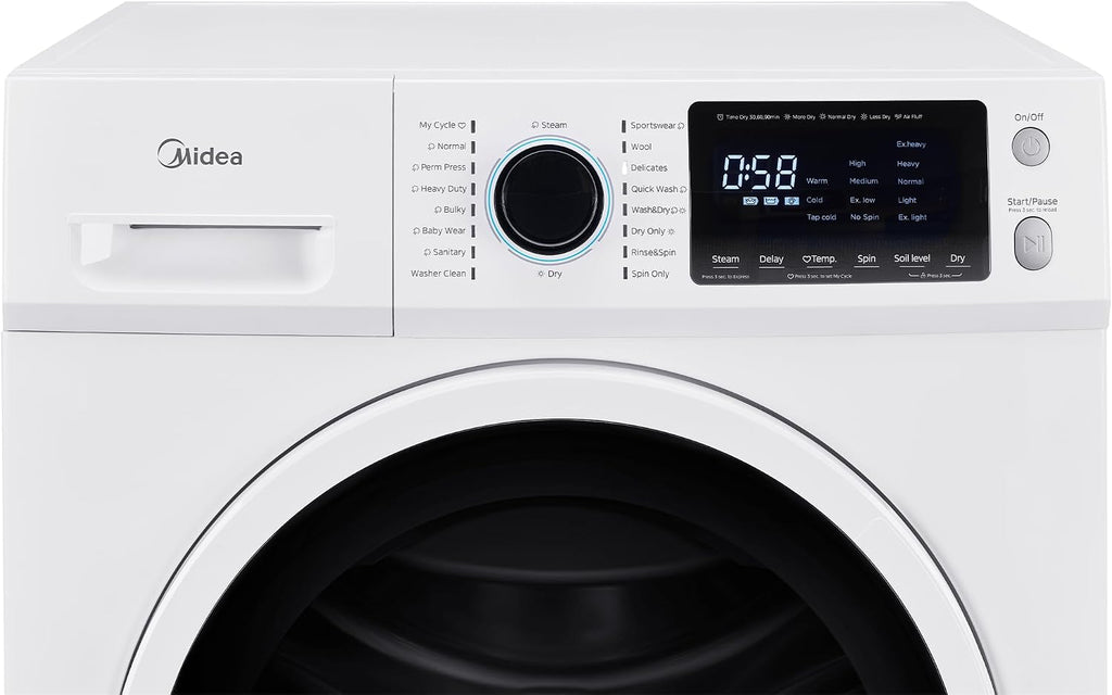 Midea 24 Inch All-in-One Front Load Washer Dryer Combo, 2.7 Cu.ft 26lbs Ventless Full-Automatic Washing Machine with Steam Care, Overnight Dry, 1400 RPM 16 Wash Cycles, White