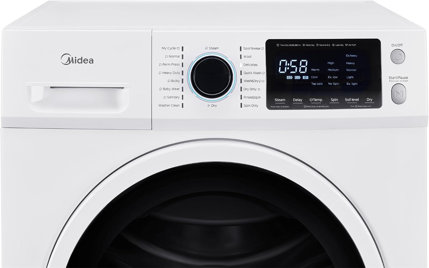 Midea 24 Inch All-in-One Front Load Washer Dryer Combo, 2.7 Cu.ft 26lbs Ventless Full-Automatic Washing Machine with Steam Care, Overnight Dry, 1400 RPM 16 Wash Cycles, White