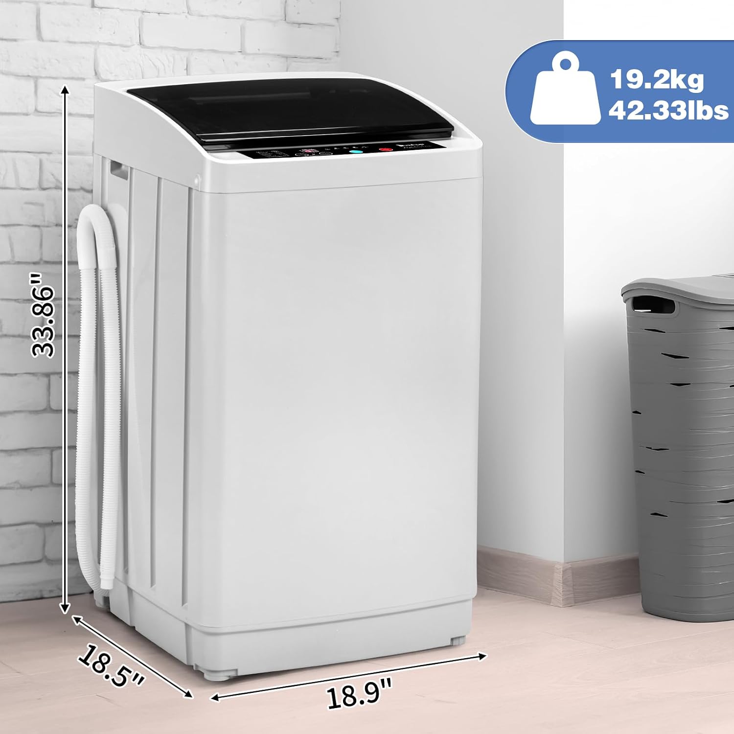 Winado Full Automatic Washing Machine, 17.8Lbs Top Load Portable Washer with Drain Pump, 8 Wash Programs 5 Water 2 in 1 Washer and Dryer for Apartments, RV, Camping