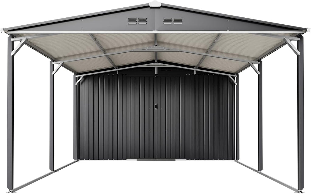 KEIKI 12x23 FT Heavy Duty Metal Carport with Storage Shed, Steel Garage Shelter with Sliding Door, Waterproof Sloped Roof, UV Protection Panels, Outdoor Car Canopy for Car, Boat, Tractor