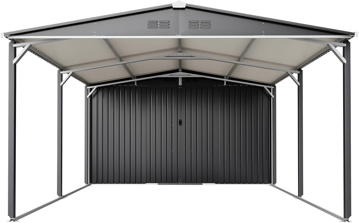 KEIKI 12x23 FT Heavy Duty Metal Carport with Storage Shed, Steel Garage Shelter with Sliding Door, Waterproof Sloped Roof, UV Protection Panels, Outdoor Car Canopy for Car, Boat, Tractor
