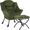Welnow Lazy Chair with Ottoman, Modern Reading Accent Chair with Armrests and a Side Pocket, Leisure Upholstered Lazy Sofa Set with Footrest for Small Space, Army Green