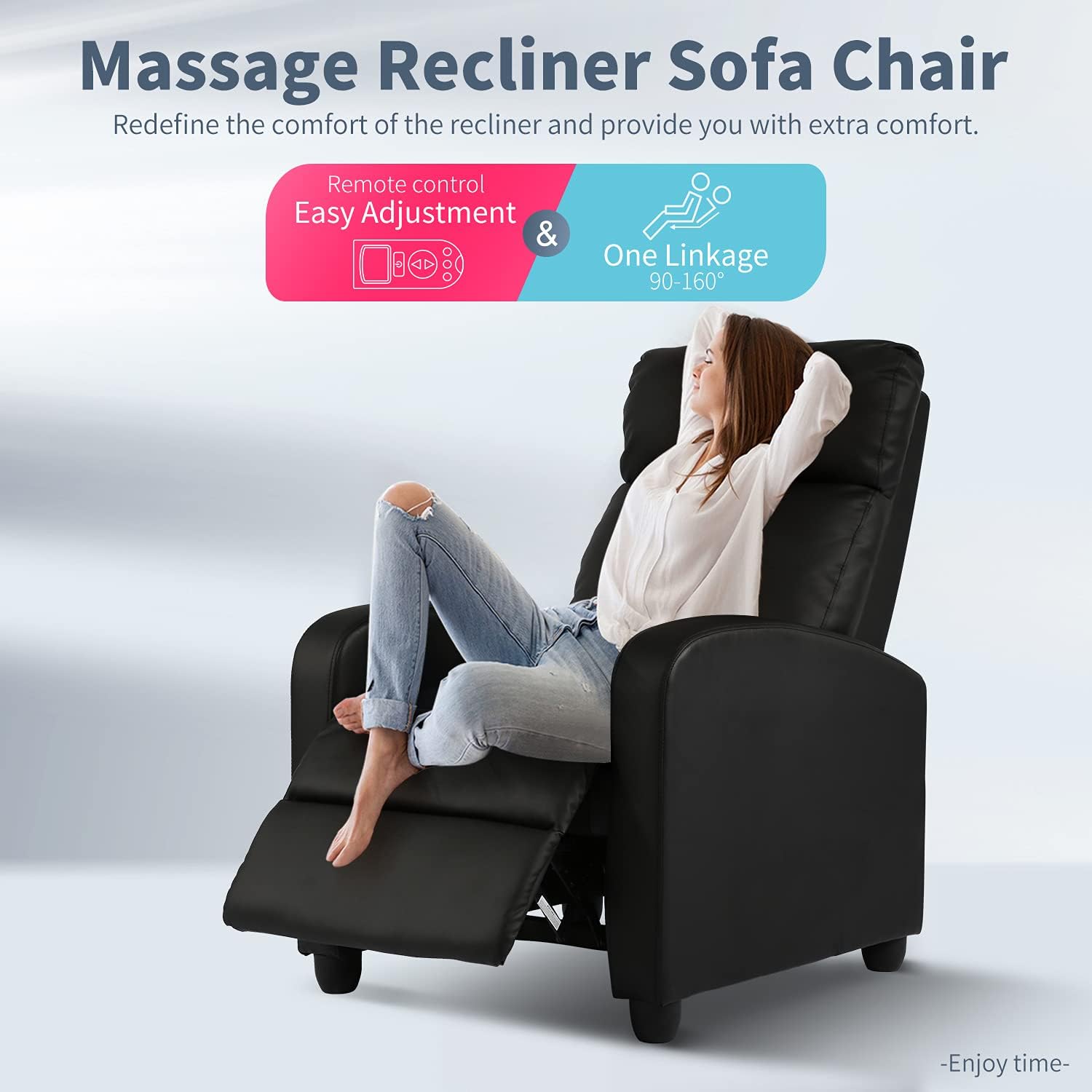 HCY Massage Recliner Chair Padded Wide Seat Sofa Wingback Single Sofa with Footrest PU Leather for Living Room,Home Theater(Black)