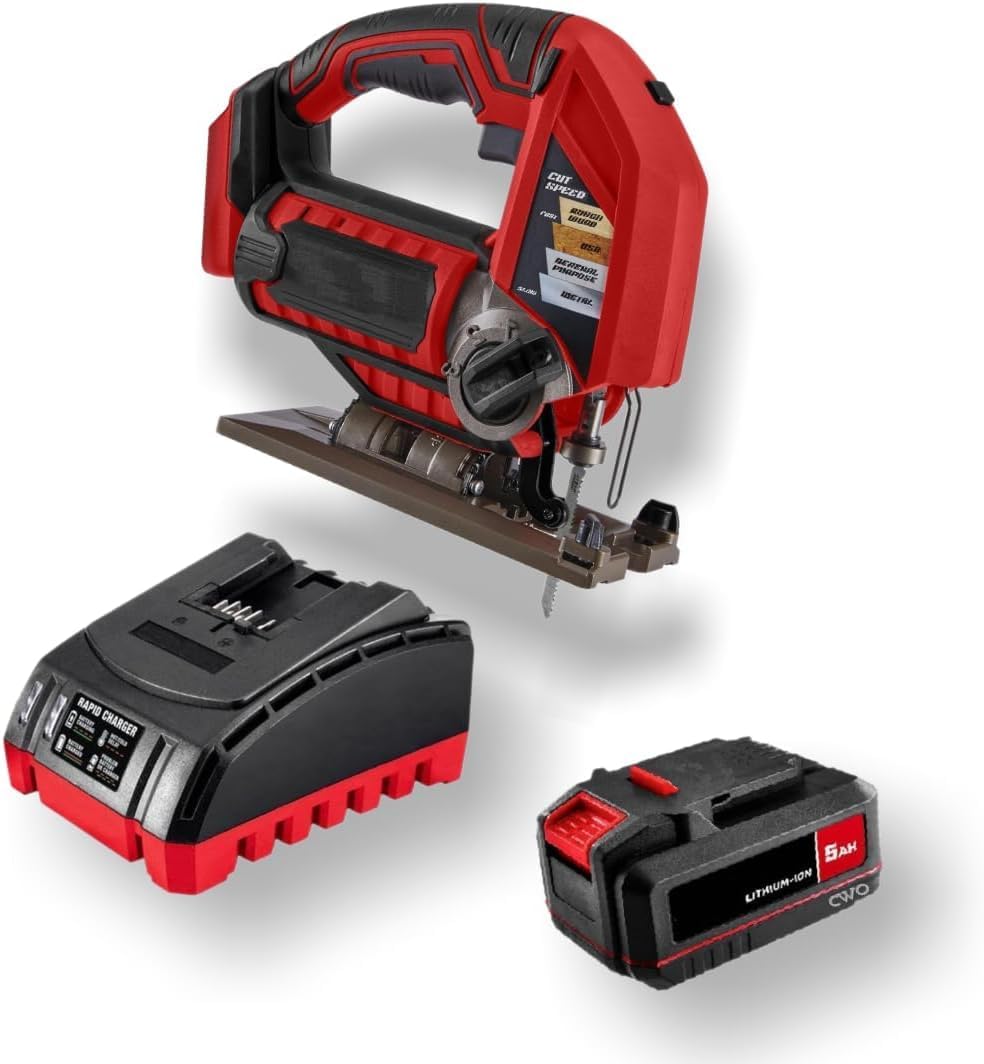 Fits BAUER 20V Cordless Variable Speed Jig Saw Kit with 5Ah Lithium Ion Battery & 20V Rapid Charger - Designed for Precise Control & Superior Cutting Performance in a Wide Variety of Materials