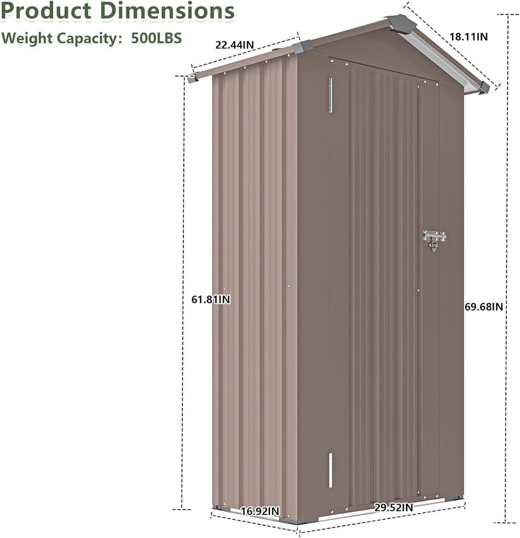 Outdoor Storage Shed, Metal Garden Tool Shed with a Solid Lock System, Outdoor Door Storage Cabinet for Patio, Garage, Poolside, Bikes, and Garden (Brown)
