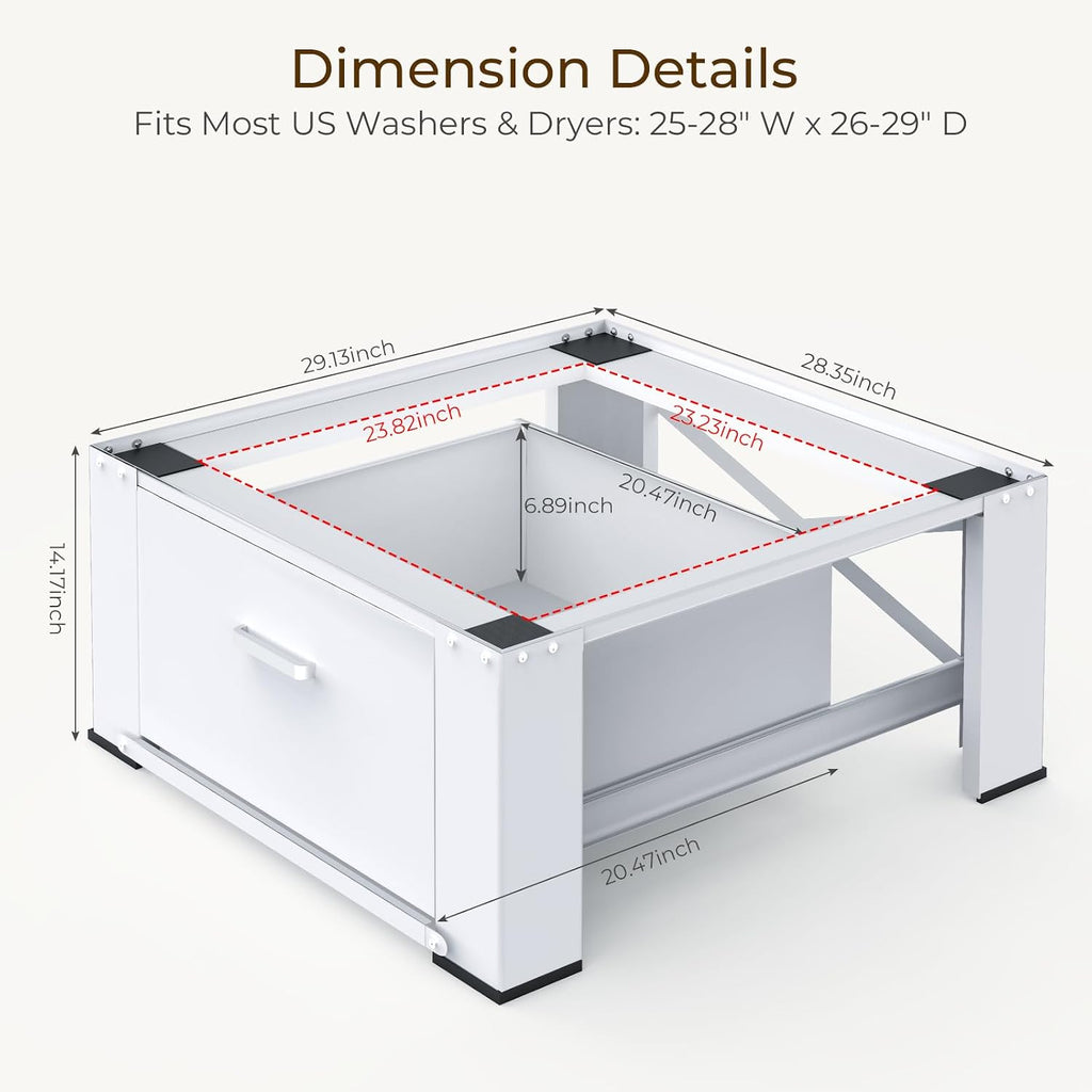 SKM Washer and Dryer Pedestal with Drawer, Laundry Pedestal for Washer and Dryer Stand, Heavy Duty Steel Washing Machine Stand Height Raiser (2, white, 28' W x 29' D x 14' H)