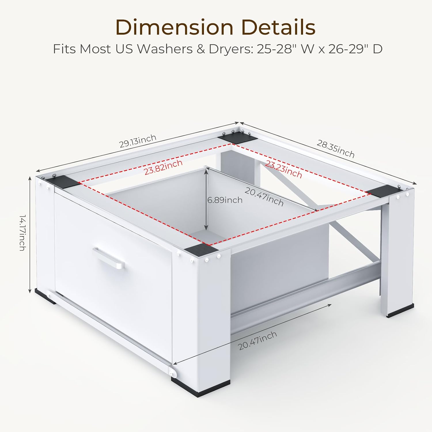 SKM Washer and Dryer Pedestal with Drawer, Laundry Pedestal for Washer and Dryer Stand, Heavy Duty Steel Washing Machine Stand Height Raiser (2, white, 28' W x 29' D x 14' H)