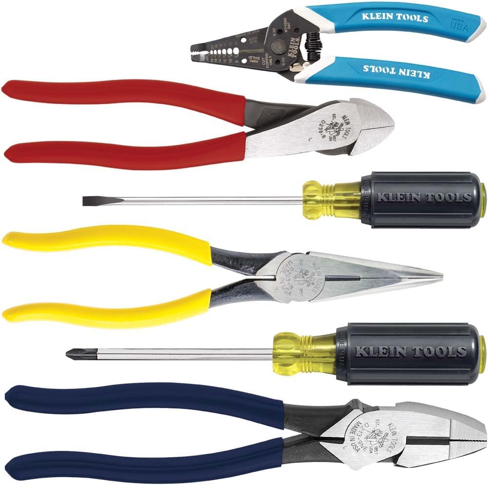 Klein Tools 80080 6-Piece Hand Tool Kit with 2 Screwdrivers, 3 Pliers, Wire Stripper and Cutter and Klein Tools 5225 48-Inch Waist Electrician Tool Belt