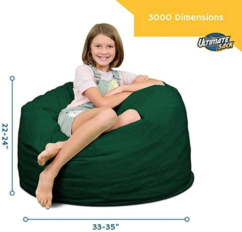 ULTIMATE SACK 3000 3-Foot Bean Bag Chair, Hunter Suede Cover – Oversized Foam Lounger, Floor Seat, Small Sofa, or Couch Bed for Living Area, Gaming Room, or Reading Lounge