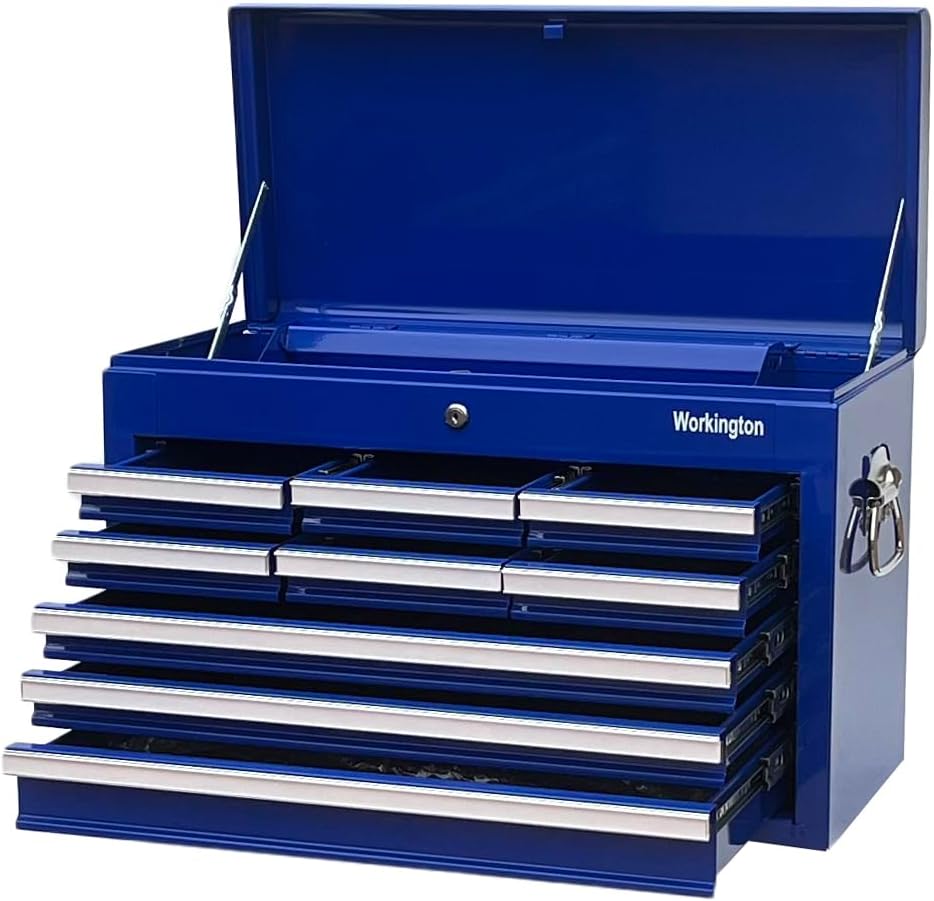 Workington Professional Industrial Portable Metal Tool Chest with 9 Drawers, 26' 9-Drawer Tool Chest Cabinet with Ball Bearing Drawer Slides, Steel Tool Storage Box Organizer 4016 Blue